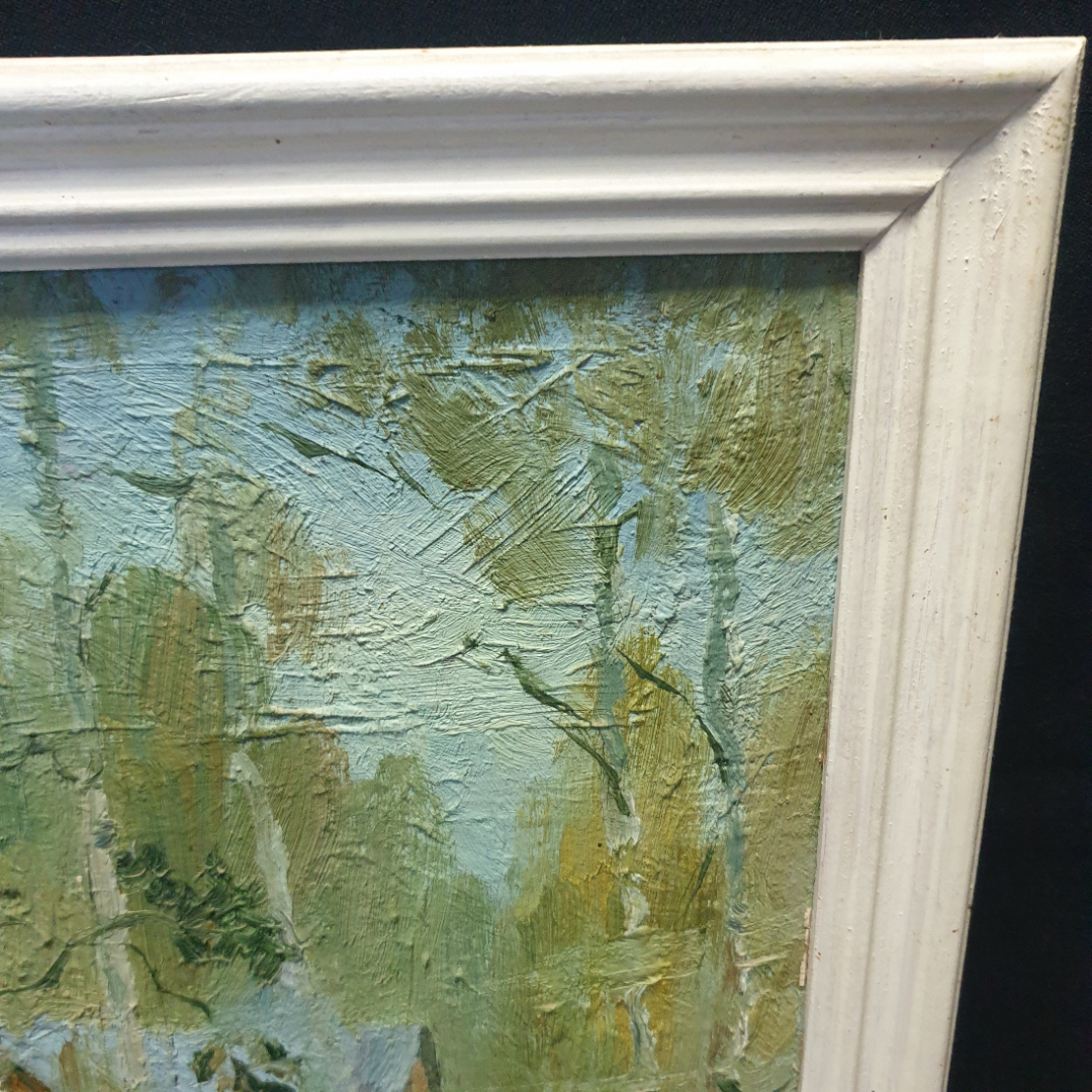 Картина маслом на холсте "Домик у реки", размер 45х55 см. Картинка 6